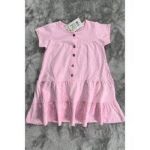 New Kids Düğmeli Kız Çocuk Elbise-90586 Pembe