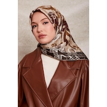 Levidor Desenli Twill İpek Eşarp-0918 Kahve