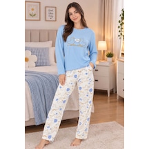 Genel Pamuklu İnterlok Kadın Pijama Takımı Açık Mavi