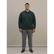 Maccali Erkek Haki Büyük Beden Polo Yaka Battal Sweatshirt