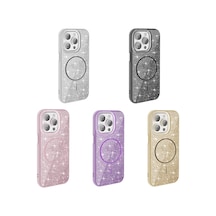 Rba Aksesuar Apple Uyumlu iPhone 15 Pro Kılıf M-safe Şarj Özellikli Parlayan Simli Rba Okso Kapak - Siyah Siyah