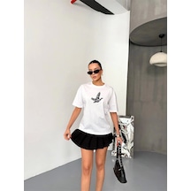 Wear Vexel Kadın Baskılı T-shirt Kısa Kol Bisiklet Yaka Regular Fit Yazlık Tişört - Beyaz Beyaz