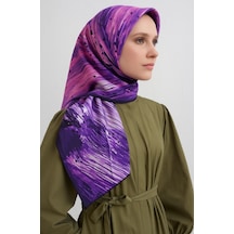 Vissona Tivil İpek Eşarp 50929 - 5 Mor Sulu Boya Desen Mor