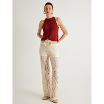 Koton Koton X Melis Ağazat - Halter Yaka Kroşe Üst Kolsuz Ajurlu Bordo 4sak30137ht Bordo