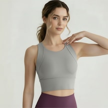 Sculpt Spor Sütyeni Yüksek Destek Toparlayıcı Fitness Yoga Spor Bra Gri