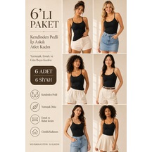 Loule Kadın 6'lı İp Askılı Pedli Atlet Siyah %95 Pamuk