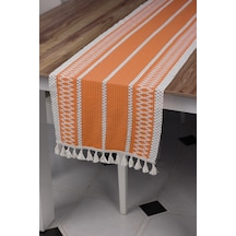 Pamuk Örme Püsküllü Turuncu Dantel Runner 35x145
