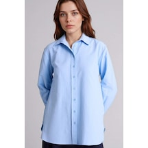 Defacto Relax Fıt Gömlek Yaka Poplin Uzun Kollu Tunik D7341ax26spbe745 Mavi-be745