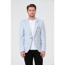 Bonesti Erkek Slim Fit Blazer Ceket Beyaz Mavi Noktalı