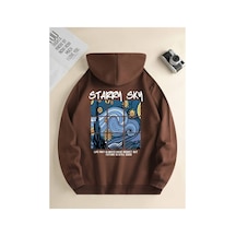 Medinenur Starry Sky Baskılı Kapüşonlu Sweatshirt Kahverengi