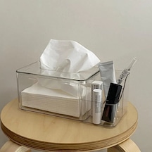 Şeffaf Doku Tutucu Şeffaf Görünür 2 Bölmeli Doku Kutusu Plastik Masaüstü Peçetelik Kutusu Oturma Odası Malzemeleri