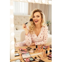 Siyah İnci Pamuklu Delikli Dantelli Örme Pijama Takım7928-6 Beyaz