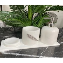 Bnbz3000 Afyon Beyaz 4 Lü Silver Banyo Seti Dekoratif Mermer Şık Banyo Aksesuarı Minimal