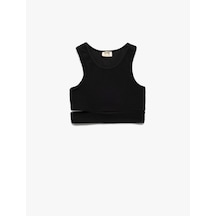 Koton Pencere Detaylı Slim Fit Bürümcük Kolsuz Bisiklet Yaka Crop Atlet Siyah 5skg30020ak Siyah