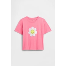Gap Kız Çocuk Oversized Grafik Baskılı Pembe T-shirt-14321