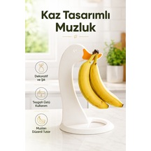 Kaz Figürlü Muzluk Muz Askısı Dekoratif Tezgah Üstü Muz Tutucu 3d Baskı Beyaz