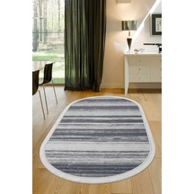 Halı Gri 9026 Cool Yıkanabilir Saçaklı Oval Kesme Ince Yolluk Kilim Salon Halısı Modeli