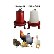 Ayaklı Yemlik Ve Suluk 2li Set 12 Kg Tavuk Yemliği Hindi Kanatlı Kümes Hayvanı Yemlikleri