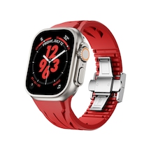 Apple Watch Uyumlu, Ultra 49mm Krd-127 Metal Tokalı Silikon Kordon-kırmızı