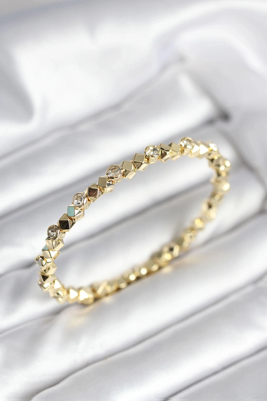 Dodes Dodes Zirkon Taşlı Küp Şerit Model Pirinç Gold Renk Kadın Bileklik Tg27bb8022 Çok Renkli