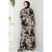 Dilşen Düğmeli Dokuma Viskon Elbise 1562 - Vizon Vizon