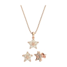 Roza Silver Zirkon Taşlı Rose Manolya Çiçeği Kolye Küpe 2'li Gümüş Set Rs10039