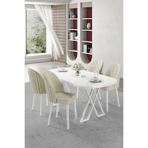 Canisa Kaye Serisi Mdf 90x168 Beyaz Mutfak Masası Takımı 4 Krem Sandalye Beyaz Masa Krem Sandalye
