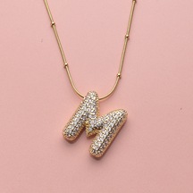 Kişiye Özel M Harfli Kolye Kadın Zirkon Taşlı Sarı Takı Sarı