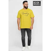 Superlife Erkek Büyük Beden El Yazılı Brooklyn Baskılı 3xl-6xl Bisiklet Yaka Tshırt Spr26bts510-6 Sarı
