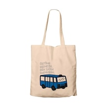Dolmuşum Ekru Fermuarlı Bez Çanta Gabardin