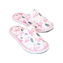 Kadın Beyaz Flamingo Desenli Yumuşak Tabanlı Ev Terlik Beyaz