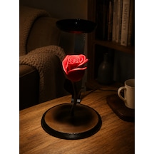 Kablosuz Dekoratif Çiçek Masa Lambası Pilli Led Gece Lambası Tealight Mumlu Romantik Ev Dekoru Kırmızı