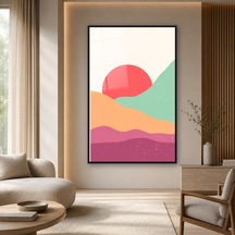 Pastel Güneş Tepeleri Siyah Çerçeveli Cam Tablo