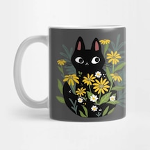 Black Cat In The Flowers Kupa Bardak Çok Renkli