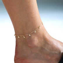 Taşlı Sıralı Kalp Halhal Sarı