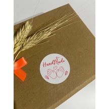 Handmade Çift Elli Kalpli Kırmızı Yuvarlak Yapışkanlı Etiket 5x5 Cm 100 Adet