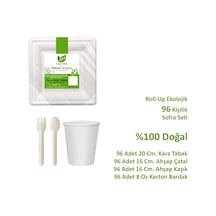 Ekolojik Kare 20 Cm. 96 Kişilik Parti Piknik Sofra Sunum Seti - Tabak Bardak Çatal Kaşık Takımı