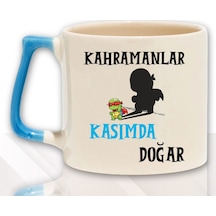 Kahramanlar Bu Ayda Doğar Baskılı Eş Arkadaş Baba Doğum Babalar Gününe Hediyelik Kulplu Kupa Bardak Mavi-11