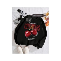 Tarzsokak Biskilet Yaka Sweatshirt Siyah Red Cherries Özel Tasarım