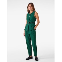 Koton Slim Fit Mücevher Düğmeli Bisiklet Yaka Kemerli Peplum Yelek Yeşil 7wak20018uw Fıstık Yeşili