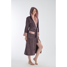 Uzun Kapüşonlu Triga Bambu Cotton Bayan Bornoz LİLA