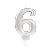 6 Rakam Mum Gümüş Renk 3+