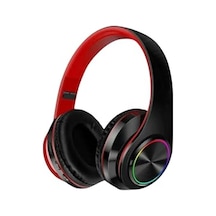Kablosuz Kulaklık Bluetooth Mikrofonlu Kulaküstü Kulaklık Led Işıklı Katlanabilir Kırmızı