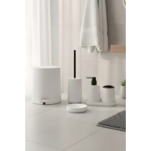 Mat Beyaz 5 Parça Yuvarlak Banyo Seti Kovası, Tuvalet Fırçası, Sıvı Sabunluk Beyaz - 827249484 Beyaz