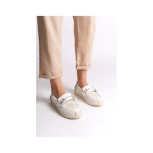 Lızy Bağcıksız Ortopedik Rahat Taban Çiçek Desenli Babet Ayakkabı Kt Beyaz Beyaz