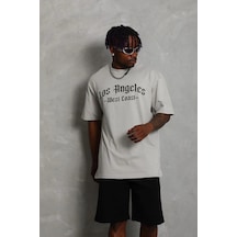 Wear Vexel Erkek Baskılı Tişört Kısa Kol Bisiklet Yaka Oversize T-shirt - Gri Çok Renkli