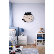 Arliadesign Kedi Figürlü Ahşap Dekor Hediyelik Duvar Saati / 6 Mm Mdf