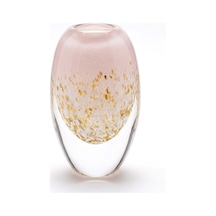 19 Cm Kristal Vazo - Gold Işıltılı Pudra Pembe Lüks Dekoratif Cam Vazo Beyaz