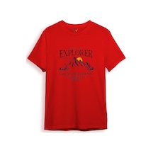Mountain Explorer Dağcı Gezgin-araştırmacı Regular Fit %100 Pamuk Bisiklet Yaka Kırmızı T-shirt Kırmızı