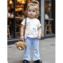 My Kids Wear Kız Çocuk Fiyonk Detaylı Alt Üst Takım Mavi